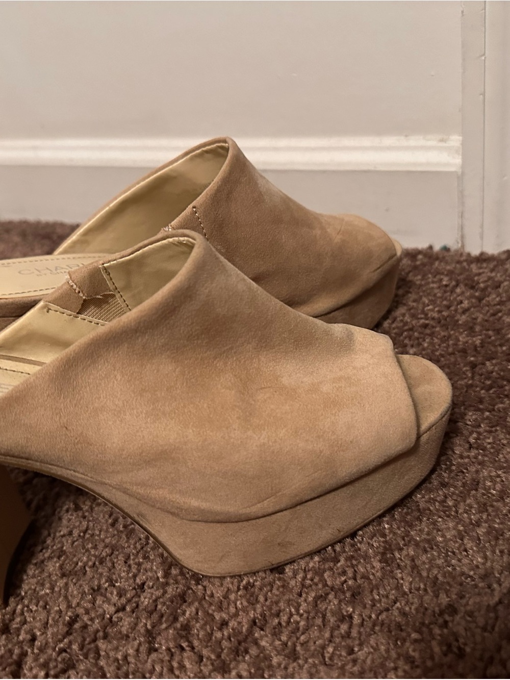 Charles by Charles David Open Toe Block Heel Mules in Brown